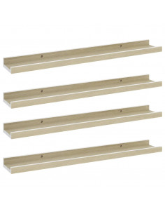 Mensole da Parete 4 pz Bianco e Rovere Sonoma 60x9x3 cm 2