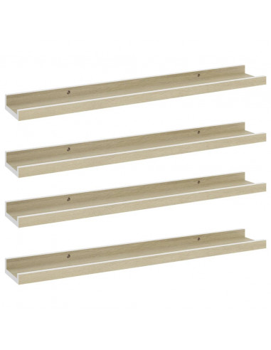 Mensole da Parete 4 pz Bianco e Rovere Sonoma 60x9x3 cm