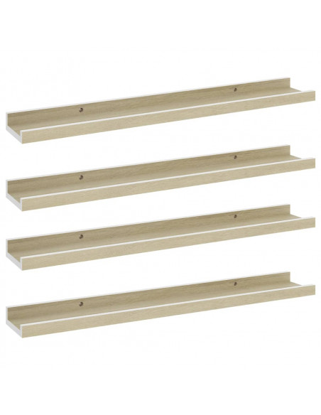 Mensole da Parete 4 pz Bianco e Rovere Sonoma 60x9x3 cm