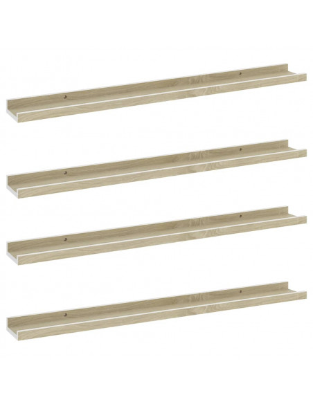 Mensole da Parete 4 pz Bianco e Rovere Sonoma 80x9x3 cm