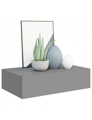 Scaffale con Cassetti da Parete Grigio 40x23,5x10 cm in MDF