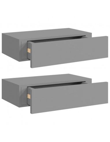 Scaffali con Cassetti da Parete 2 pz Grigi 40x23,5x10 cm MDF