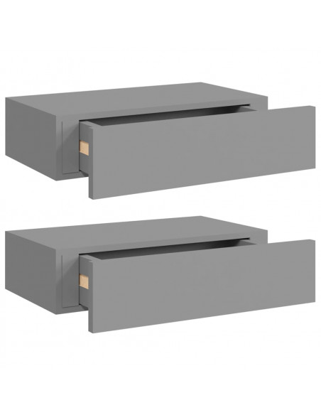 Scaffali con Cassetti da Parete 2 pz Grigi 40x23,5x10 cm MDF