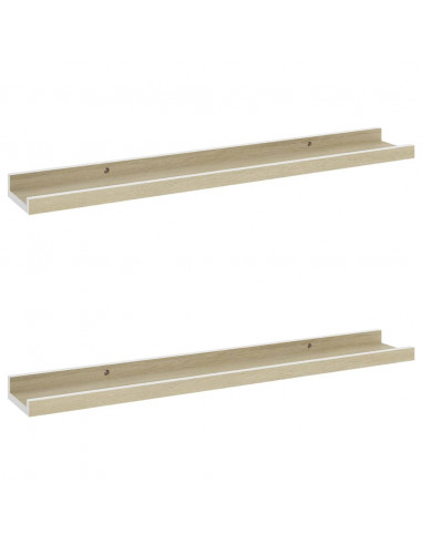 Mensole da Parete 2 pz Bianco e Rovere Sonoma 60x9x3 cm