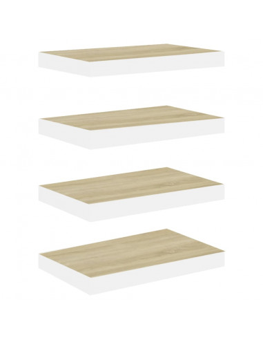 Scaffali a Parete 4 pz Rovere e Bianco 40x23x3,8 cm in MDF
