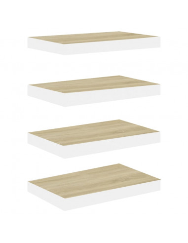 Scaffali a Parete 4 pz Rovere e Bianco 50x23x3,8 cm in MDF