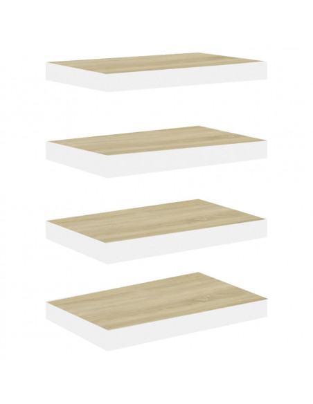 Scaffali a Parete 4 pz Rovere e Bianco 50x23x3,8 cm in MDF