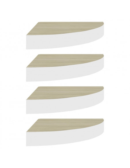 Mensole Angolari 4 pz Rovere e Bianco 25x25x3,8 cm in MDF