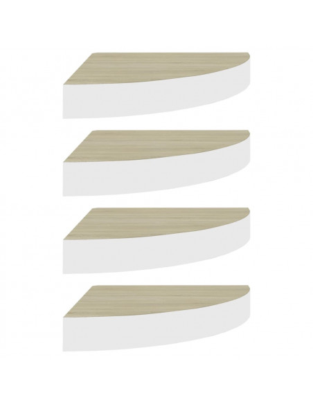 Mensole Angolari 4 pz Rovere e Bianco 35x35x3,8 cm in MDF