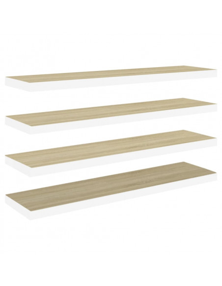 Scaffali a Parete 4 pz Rovere e Bianco 90x23,5x3,8 cm in MDF