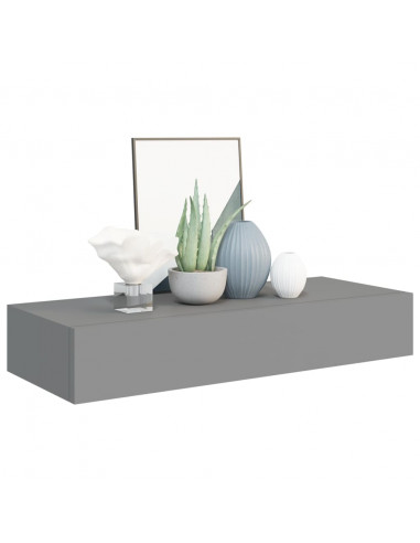 Scaffale con Cassetti da Parete Grigio 60x23,5x10 cm in MDF