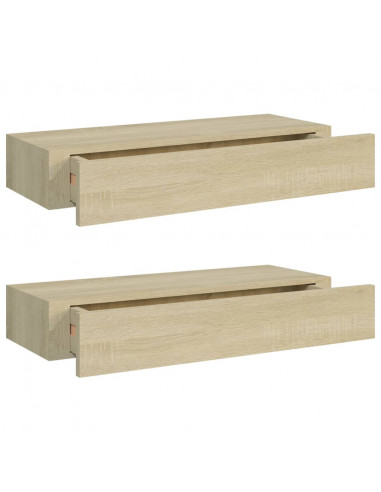 Scaffali con Cassetti da Parete 2 pz Rovere 60x23,5x10 cm MDF