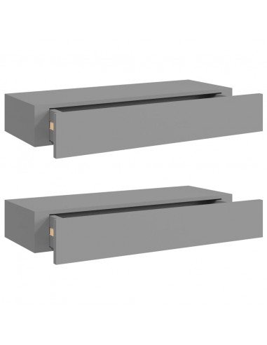 Scaffali con Cassetti da Parete 2 pz Grigi 60x23,5x10 cm MDF