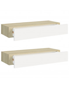 Scaffali con Cassetti 2 pz Rovere e Bianco 60x23,5x10 cm in MDF 2