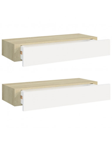 Scaffali con Cassetti 2 pz Rovere e Bianco 60x23,5x10 cm in MDF