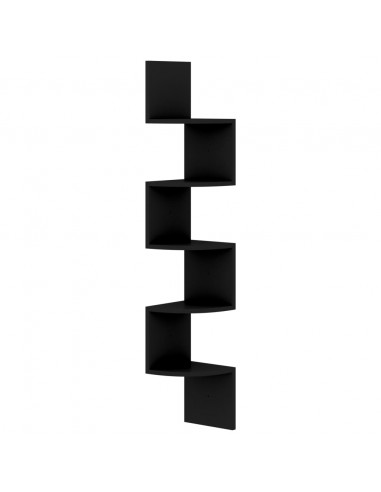 Scaffale Angolare a Muro Nero 19x19x123 cm Legno Multistrato