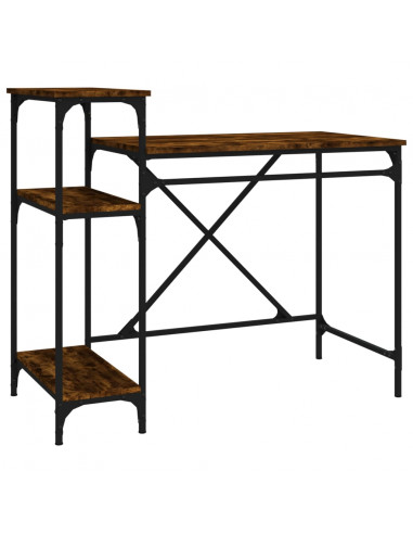 Scrivania Ripiani Rovere Fumo 105x50x90cm Multistrato e Ferro