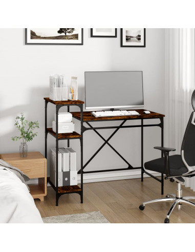 Scrivania Ripiani Rovere Fumo 105x50x90cm Multistrato e Ferro