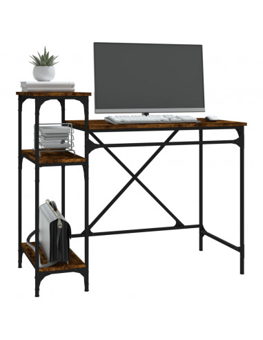 Scrivania Ripiani Rovere Fumo 105x50x90cm Multistrato e Ferro