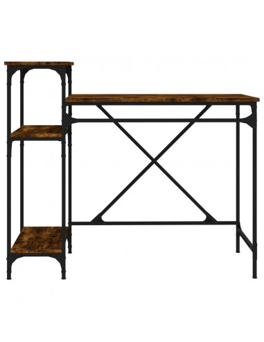 Scrivania Ripiani Rovere Fumo 105x50x90cm Multistrato e Ferro