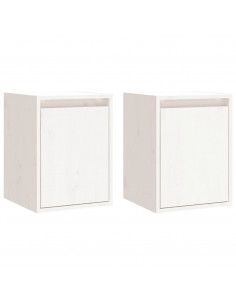 Pensili 2 pz Bianchi 30x30x40 cm in Legno Massello di Pino 2