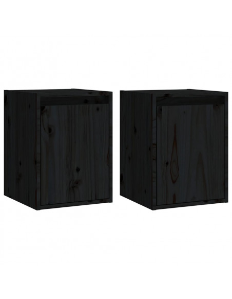 Pensili 2 pz Neri 30x30x40 cm in Legno Massello di Pino