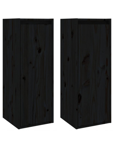 Pensili 2 pz Neri 30x30x80 cm in Legno Massello di Pino