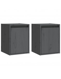 Pensili 2 pz Grigi 30x30x40 cm in Legno Massello di Pino 2