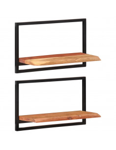 Mensole Parete 2pz 60x25x35 cm Legno Massello Acacia e Acciaio 2