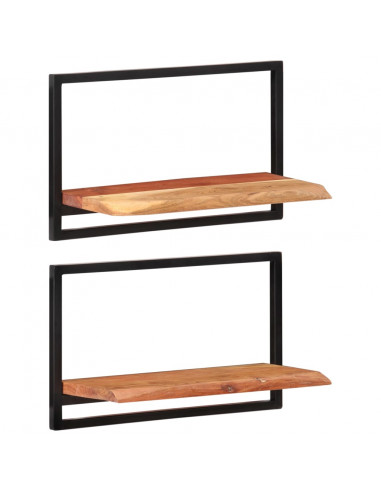 Mensole Parete 2pz 60x25x35 cm Legno Massello Acacia e Acciaio