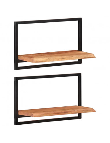 Mensole Parete 2pz 60x25x35 cm Legno Massello Acacia e Acciaio