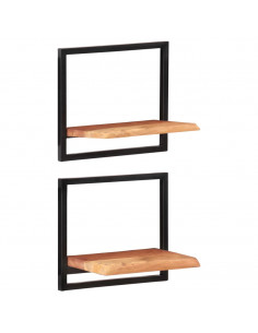 Mensole Parete 2 pz 40x24x35 cm Legno Massello Acacia e Acciaio 2