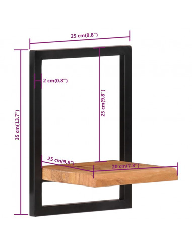 Mensole Parete 2 pz 25x25x35 cm Legno Massello Acacia e Acciaio