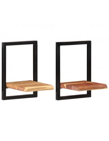 Mensole Parete 2 pz 25x25x35 cm Legno Massello Acacia e Acciaio