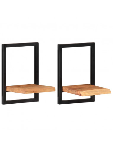 Mensole Parete 2 pz 25x25x35 cm Legno Massello Acacia e Acciaio