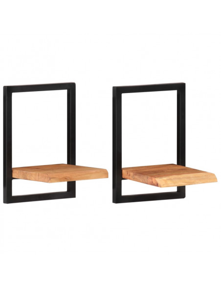 Mensole Parete 2 pz 25x25x35 cm Legno Massello Acacia e Acciaio