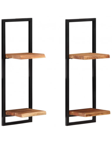 Mensole Parete 2 pz 25x25x75 cm Legno Massello Acacia e Acciaio