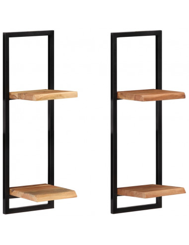 Mensole Parete 2 pz 25x25x75 cm Legno Massello Acacia e Acciaio