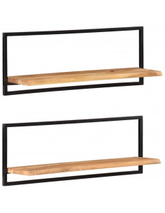 Mensole Parete 2pz 100x24x35 cm Legno Massello Acacia e Acciaio 2