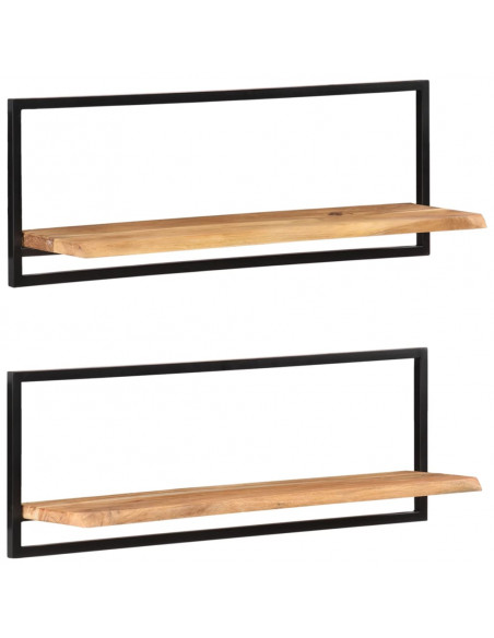 Mensole Parete 2pz 100x24x35 cm Legno Massello Acacia e Acciaio