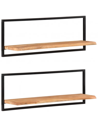 Mensole Parete 2pz 100x24x35 cm Legno Massello Acacia e Acciaio