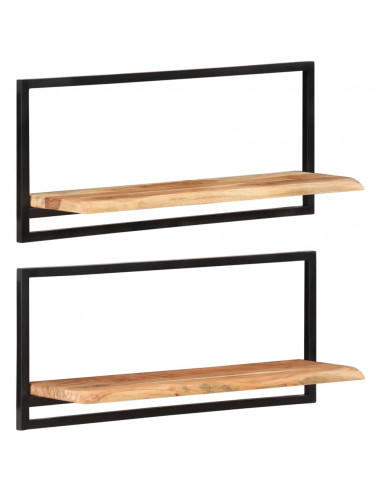Mensole Parete 2pz 80x25x35 cm Legno Massello Acacia e Acciaio
