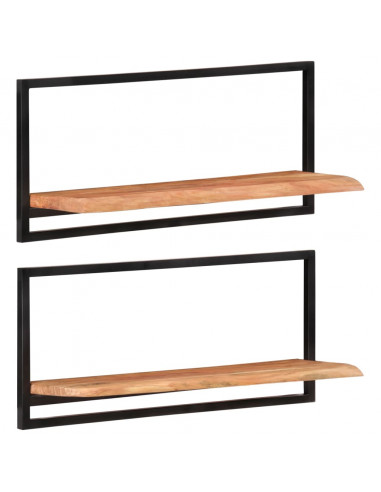 Mensole Parete 2pz 80x25x35 cm Legno Massello Acacia e Acciaio