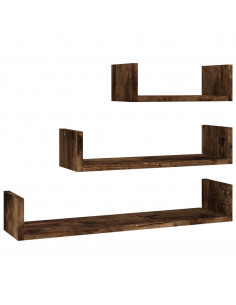 Mensole Espositive da Parete 3 pz Rovere Fumo Legno Multistrato 2