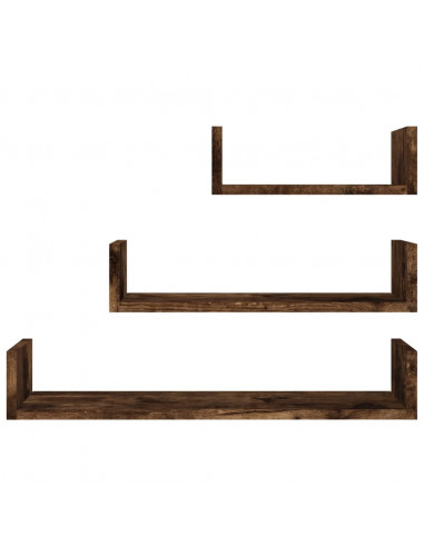 Mensole Espositive da Parete 3 pz Rovere Fumo Legno Multistrato