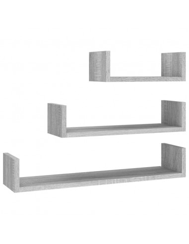 Mensole Espositive a Parete 3pz Grigio Sonoma Legno Multistrato
