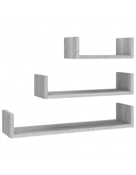 Mensole Espositive a Parete 3pz Grigio Sonoma Legno Multistrato