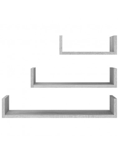 Mensole Espositive a Parete 3pz Grigio Sonoma Legno Multistrato