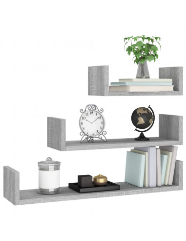 Mensole Espositive a Parete 3pz Grigio Sonoma Legno Multistrato