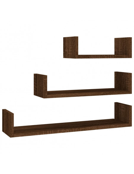 Mensole Espositive Parete 3 pz Rovere Marrone Legno Multistrato